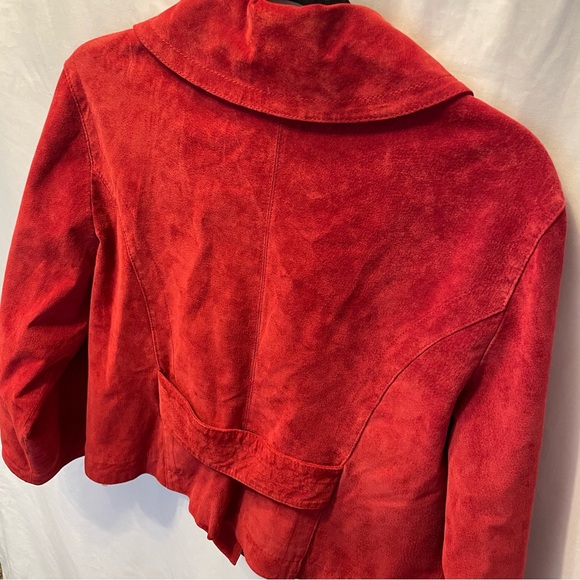 TRIA Red Leather Cropped Jacket Women’s Large Biker Moto Suede Coat Winter - Picture 12 of 16